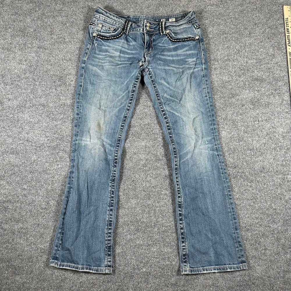 Miss Me Jeans Womens Size 30 Blue Bootcut Embellished Rhinestone Distressed Fair